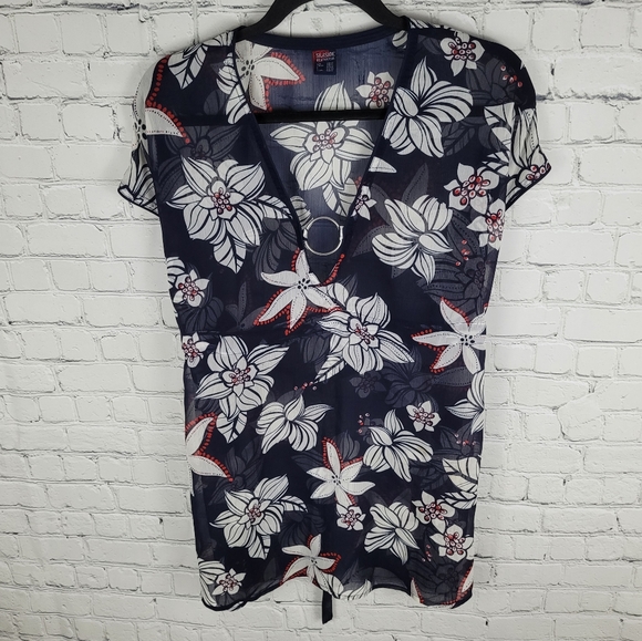 SEASIDE BEACHWEAR | floral sheer bathing swim suit coverup - Picture 1 of 5